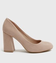 New Look Wide Fit Pale Pink Block Heel Court Shoes